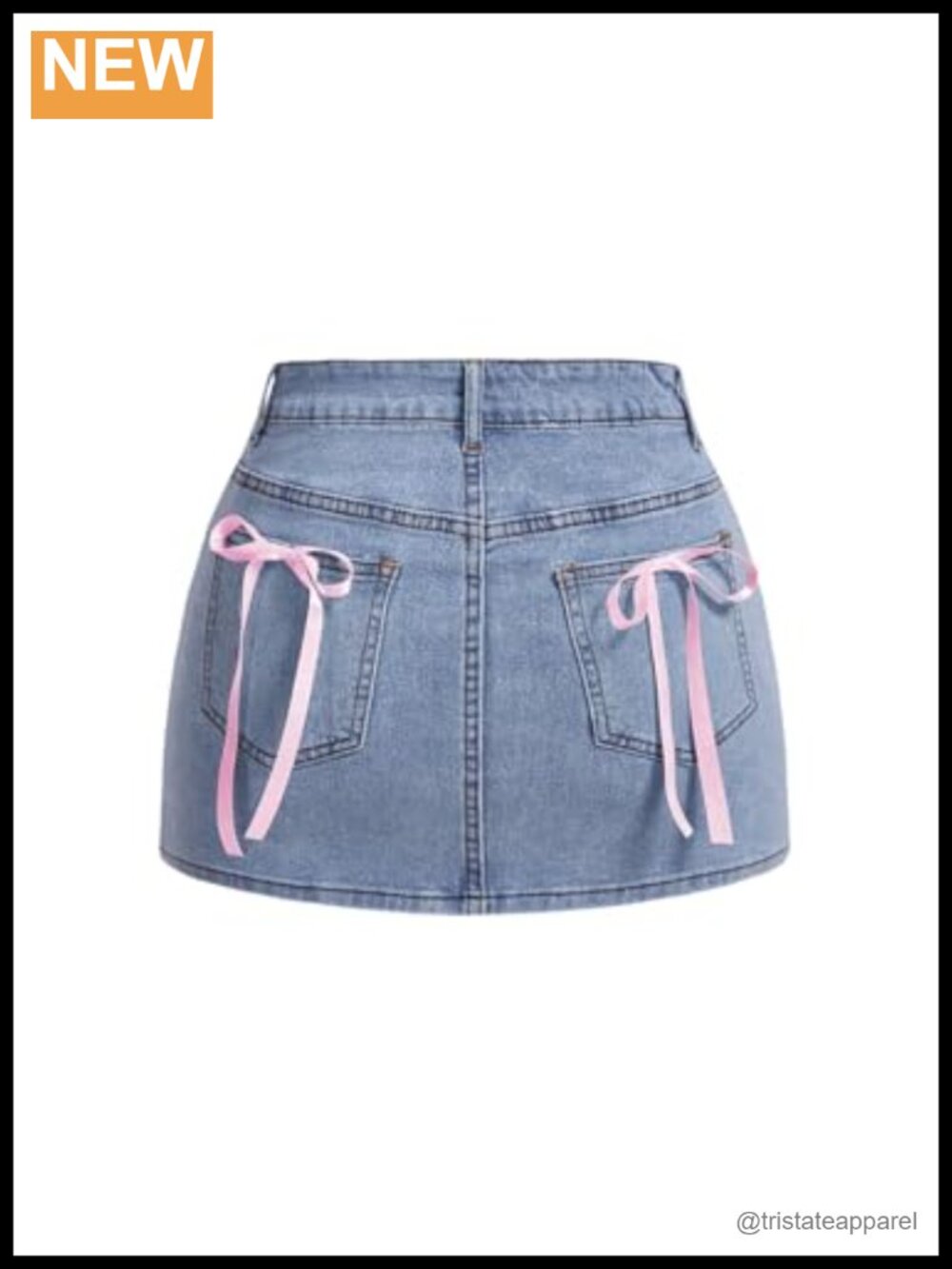 High Rise Denim Mini Skirt with Bowknot and Pockets - Picture 1 of 4